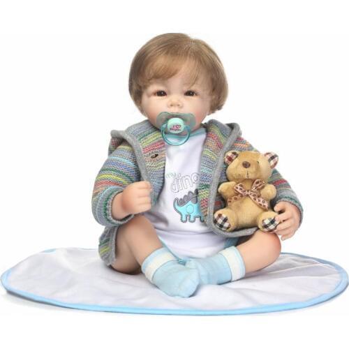 50cm 20inch Cloth Body Lifelike Silicone Reborn Baby with Short Rooted Fiber Hair Silicone Reborn Baby Doll Kids Playmate Gift