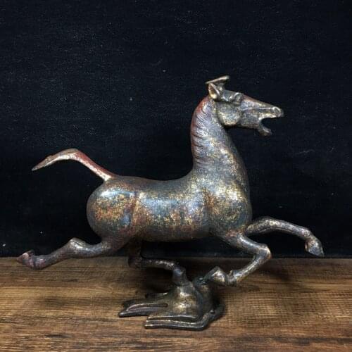 8"Tibet Temple Collection Old Bronze Cinnabar Lacquer Horse statue Ma Ting Feiyan Lucky Horse Ornaments Town House Exorcism