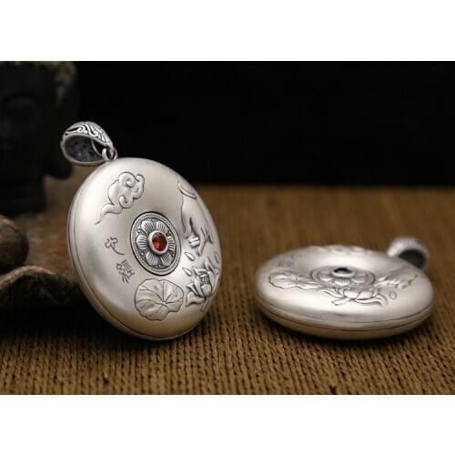 999 Sterling Silver lotus flower HEART SUTRA Pray pendant charm for men women jewerly A4594