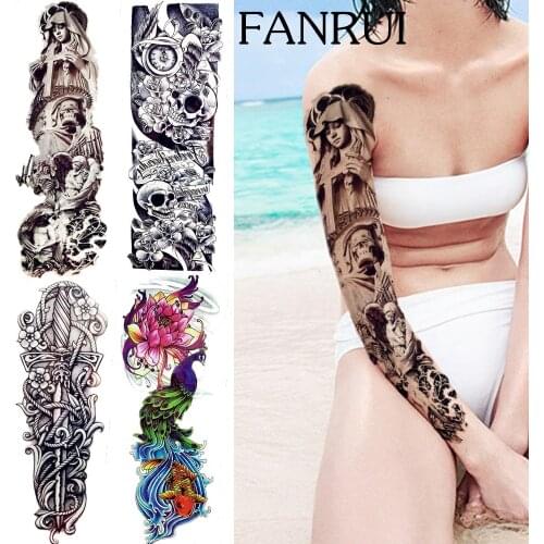 Black Waterproof Temporary Tattoo Full Body Flower Arm AQB-024 Fake Tattoo Skull Punk Tatoo Women Men Poker Janpanese Girl