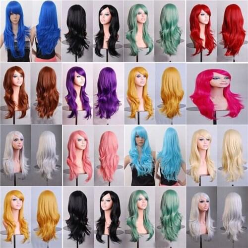 Long water Wavy Cosplay Wig milky white smoke pink silver yellow purple brown linen black orange blue 70 Cm Synthetic Hair Wigs