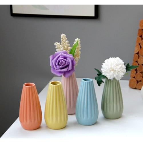 Home Garden Ceramic Mini Vase Stripe Planter Pot Ornaments Decor Decoration