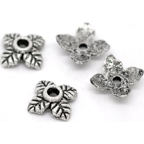 DoreenBeads 70PCs Ornate 4Petal Leaves Beads End Caps Jewelry DIY Findings Charms For Women Accessories Components 6mm * 6mm