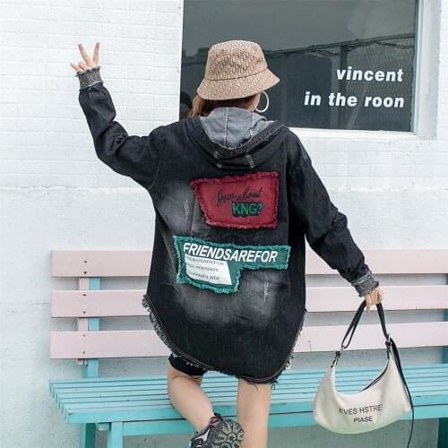 2021 New Patch Printed Long-sleeved Loose Hooded Denim Jacket Real Shot Free Shipping