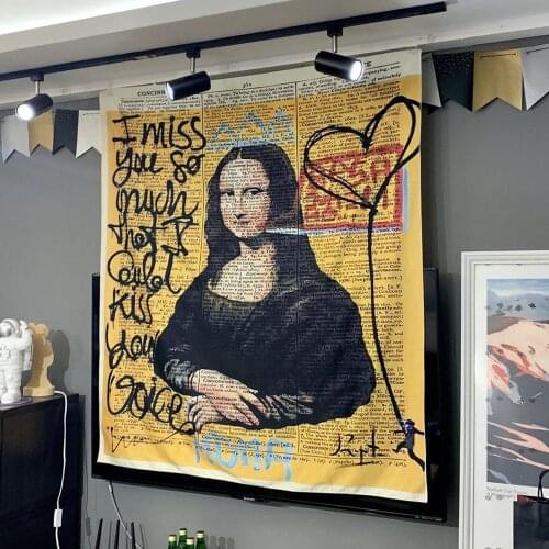 Mona Lisa Graffiti Psychedelic Tapestry Wall Hanging Bohemian Beach Yoga Mat Art Blanket Home Bedroom Wall Decor Tapestry Anime