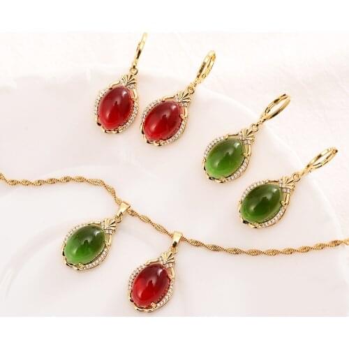 Hot Sale copper jewelry Sets CZ stone crystal Fashion round Jewelry sets Women Valentines Day wedding bridal party present gift