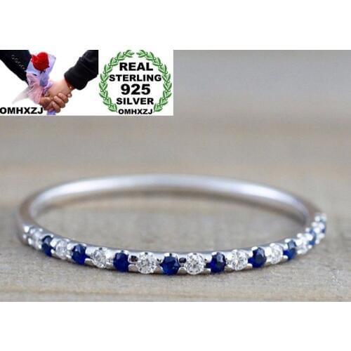 OMHXZJ Wholesale European Fashion Woman Girl Party Wedding Gift Silver White Blue Red AAA Zircon 925 Sterling Silver Ring RR72