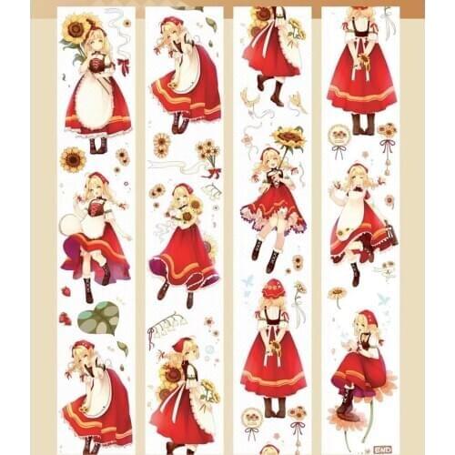 Red Romantic Girl Washi Masking Tapes Bullet Journal DIY Scrapbooking Decorative Stickers