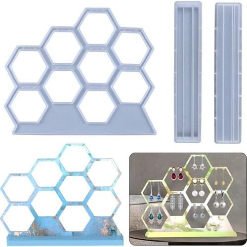 Crystal Epoxy Resin Molds Hollow Hexagonal Earring Hanger Silicone Mold DIY Personality Fondant Cake Mould Cake Decorating Tools