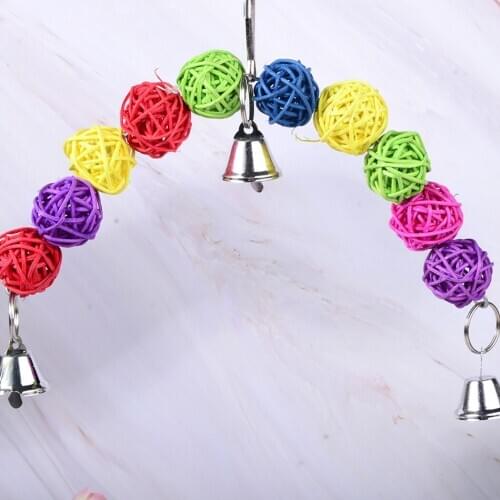 Legendog Bird Natural Rattan Ball Bite-resistant Bird Chew Toy Parrot Hanging Toy with Bell Colorful Rattan Ball Funny Toy