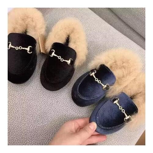 HOT 2021 new Boys Girls Velvet Loafer Buckle Flat Winter Warm Kids Fur 24-32 Flat shoes (Christmas gifts for children and girls)