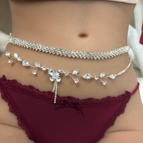 Fashion sexy women crystal zircon butterfly waist chain belly chain shining belt body chain pendant jewelry Beach Party Jewelry