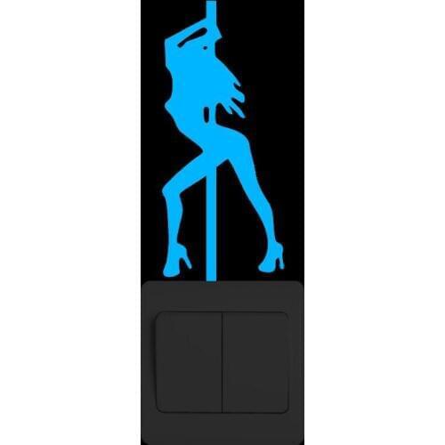 Girl Stripper Pole Glow in the Switch Sticker Cartoon Personalized Wall Decal for Woman Man Bedroom Living Room Home DIY Decor