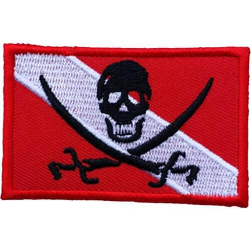 Polyester Embroidered Skull Pirate Flag Iron On Sew On Patch for Water Sports Scuba Diving & Snorkeling 7 x 4.5cm
