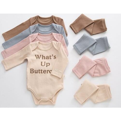 2021 New Fall Baby Girls Clothing Letter Romper Pants Long Sleeve Top Trouser Sleepwear NewBorn Baby Boys Girl Clothes
