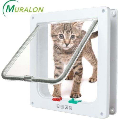 Dog Cat Flap Door with 4 Way Security Lock Flap Door for Dog Cats Kitten ABS Plastic Small Pet Gate Door Kit Cat Dogs Flap Doors