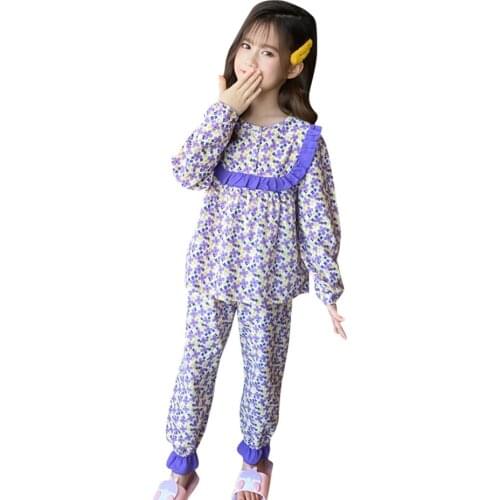 Girls Pajamas Floral Pattern Long Sleeve Childrens Clothing Sleepwear Cotton Pyjamas Sets For Kids 2 4 5 6 8 10 12 Years