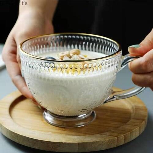 1PC Transparent Creative Glass Coffee Tea Mug Dessert Breakfast Milk Cups With Handle Household Drinkware