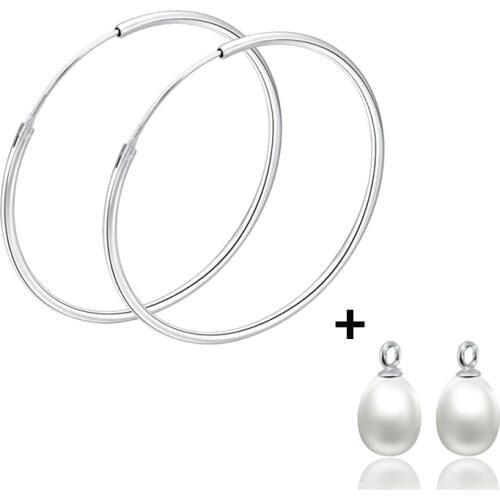 Sinya 925 Sterling Silver Hoop Circle Ring Earring for Women 100% Allergy Free High Quality Natural Freshwater Pearls Optional