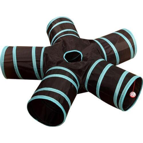 Foldable Pet Cat Tunnel Cute Blue Stripe Style Polyester Cloth Cat Toys Kitten Play And Rest Product Four And Five Channels