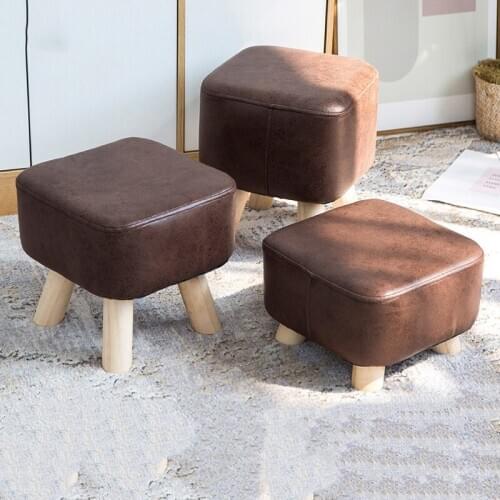 Living Room Stool Shoe Changing Stool Square Short PU Leather Wood Stools Meubles кухонная мебель пуфик