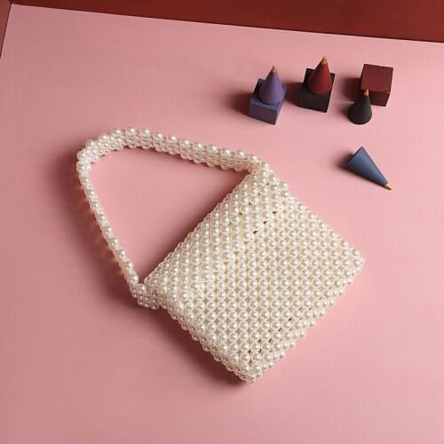 New pearl bag wide vintage handmade 2019 shoulder strap clamshell cross shoulder dinner party woven beaded handbag