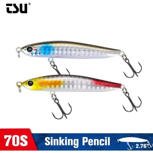 TSURINOYA 70S Sinking Pencil 70mm 7.6g Full Swimming Layer Hard Bait SWORDSMAN Artificial Bass Trout Jerkbait Speeds 0.28m/s