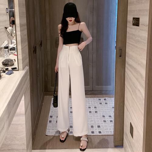 Wavsiyier Spring Straight Casual Loose Suit 2020 Korean Autumn Plus Size Trousers Women Office Pant Solid High Waist Wide Leg