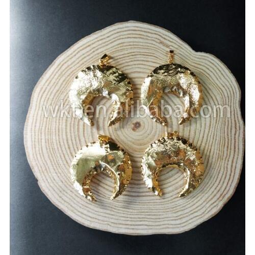 WT-P709 Fashion crescent pendants for wholesale Crescent moon horn Indian stone with stone in 24k gold trim moon gold pendant