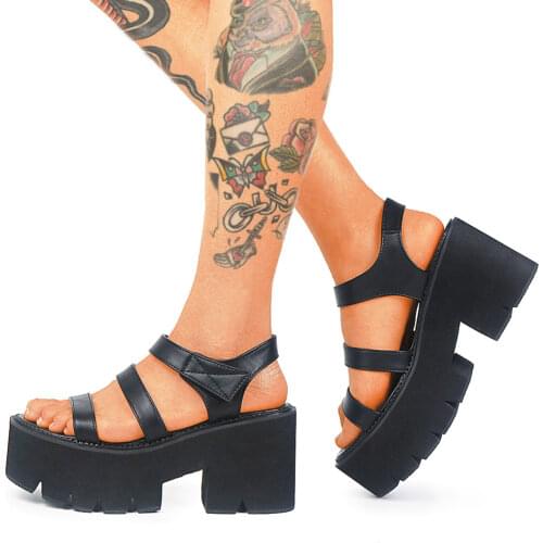 Sale Cool Gothic Style Chunky Heels Platform Leisure Gladiator Top Quality Fashion Summer Sandals Shoes Woman Big Size 42
