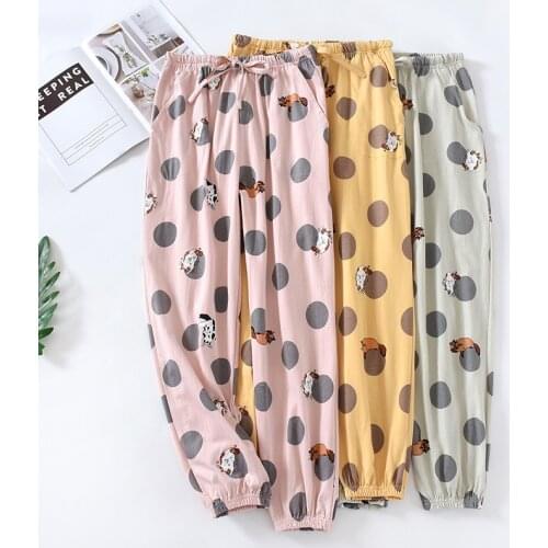 Spring New Korean Soft Women Pajama Pants Autumn/winter Pure Cotton Cartoon Home Pants Comfortable Lounge Lace Up Lady Bottoms