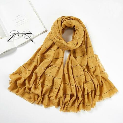 Winter Plaid Stripe Scarf Cotton Linen Thick Warm Women Shawls Hijab Muslim Head Wrap Literary style Pashmina 180X95CM