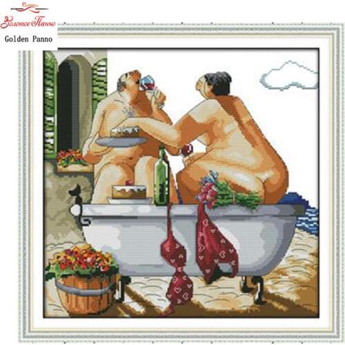 Golden Panno,Cheers Enjoy Life Patterns Counted Cross Stitch 11 14CT wholesale cartoon Cross Stitch Sets Embroidery Kit Home Dec