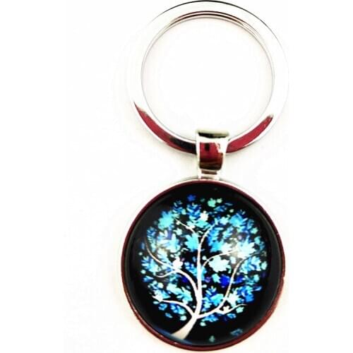 1pcs New pretty Love tree of life glass Cabochon Keychain with Stainless steel ring Simple style keyring for girl women