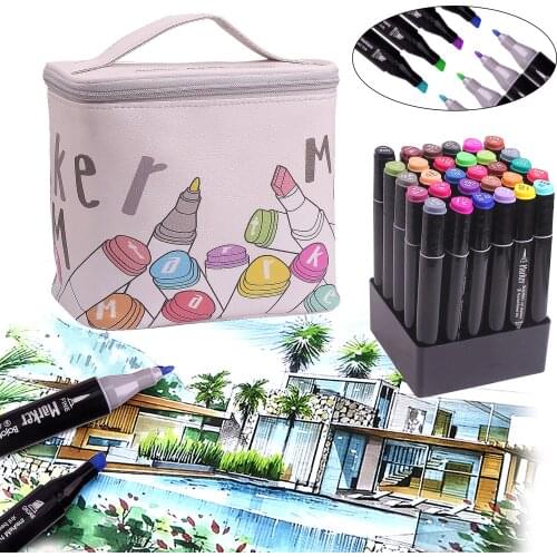 12/40/60/80 Colors Marker Pen Dual Tip Sketch Pen Twin Marker Double Ended Fine Color Sketch Marker Broad and Fine Point Tip