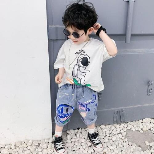 Childrens Clothing Sets Summer New Baby Boys Fashion Korean Sport Suits 2-8 Y Kids Cartoon T Shirts Jeans Shrots Boy 2pcs Set