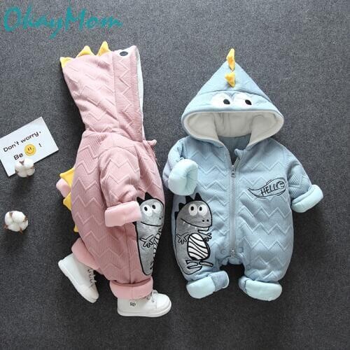 2020 OkayMom Toddler Baby Winter Coat Thicken Warm Hooded Overalls Snowsuit Clothes Infant Boys Girls Cartoon Snow Wear Clothing