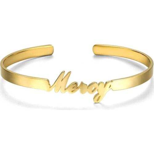 Cuff Adjustable Name Bangle Bracelet Personalized Custom Nameplate Gold Women Girls Jewelry Stainless Steel Open Charm Bracelets