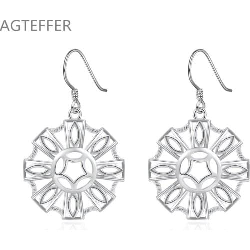 AGTEFFER 925 Sterling Silver Round Geometry Pendant Earring For Women Wedding Engagement Party Fashion Jewelry