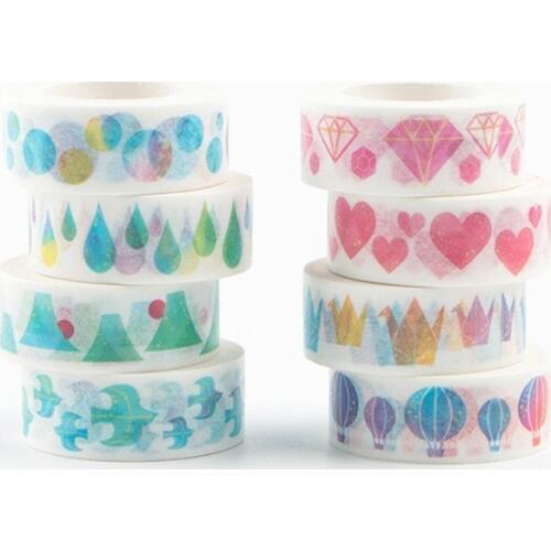 Watercolor Paper Washi Tape 15mm Color Love Heart Diamond Balloon Galaxy Adhesive Masking Tapes Decoration Stickers Diary 6147