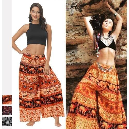 Pants 2020 Bohemian Elephant Printing National Style Casual Pants Loose Large Size Wide Leg Pants For Indian Clothing Dress