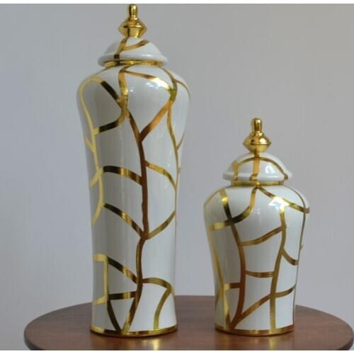 Gold Thread Decorative Pot Ceramic temple jar Home Furnishing And Living Room porcelain Ginger jar