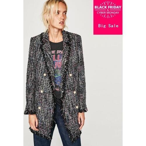 European station 2020 autumn new fashion brand pearl buttons striped woollen jacket female long decorated tweed jacket wj1194