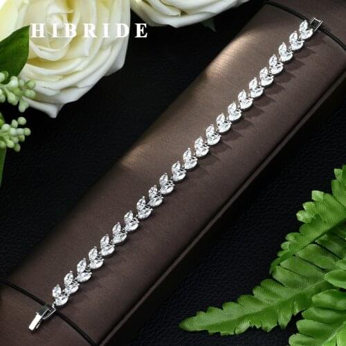HIBRIDE Top Quality Leaf Shape Cubic Zirconia Paved White/Black Color Tennis Bracelet for Women Wedding Party Jewelry B-115