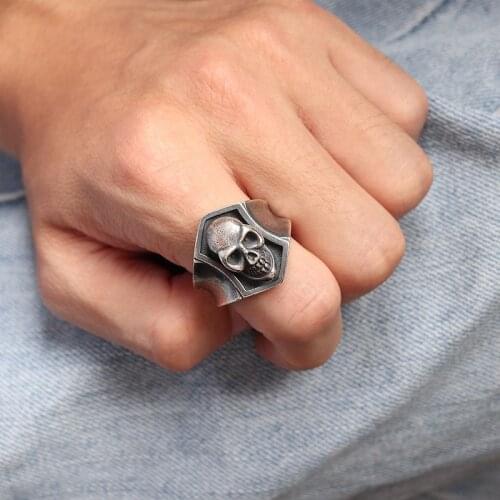 High Quality Retro S925 Sterling Silver Smiling Face Skull Ringfor men 2019 new style fashion thai silver skeleton Ring Jewelry