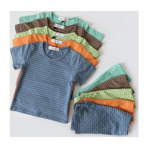 2021 Korea style girls boys 2 pcs set striped t shirt + shorts summer cotton kids suit 0-7 years YX417
