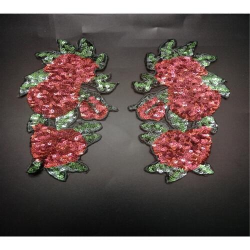 Red flower sequined patches sewing on garment accessories decoration stick embroidery applique patches for clothing