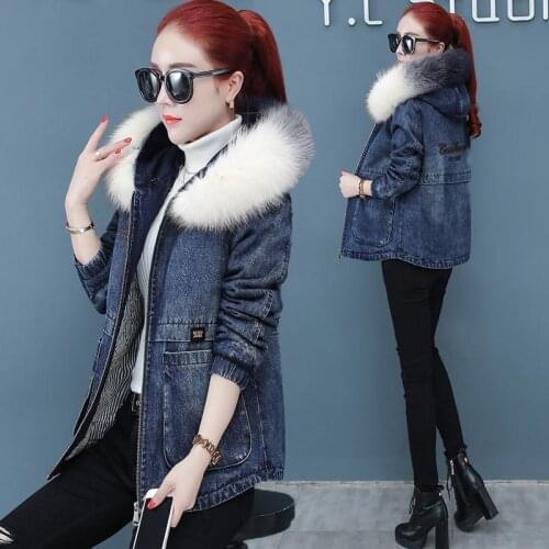 Women Big pocket Denim Jacket New Female Winter Thicken Fashion Jeans Coat Korean Version loose Cowboy Overcoat Denim Coat