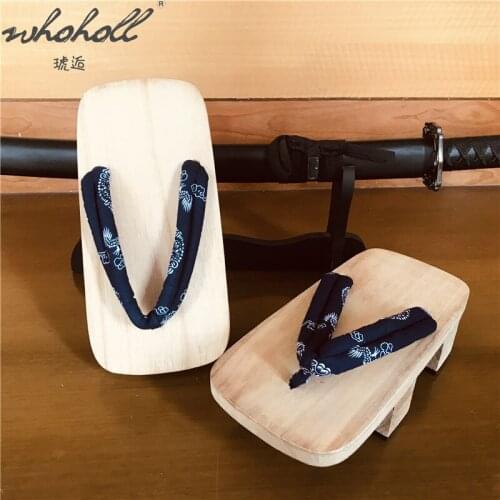 WHOHOLL Summer Man Slipper Paulownia Wooden Japanese Traditional Geta Clogs Man Ninja Cosplay Shoes Flip Flops Outdoor Sandals
