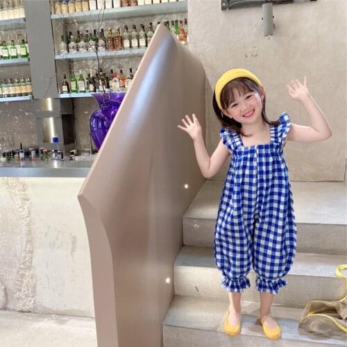 2021 Summer Girls Fashion Plaid One Piece Overall Pant